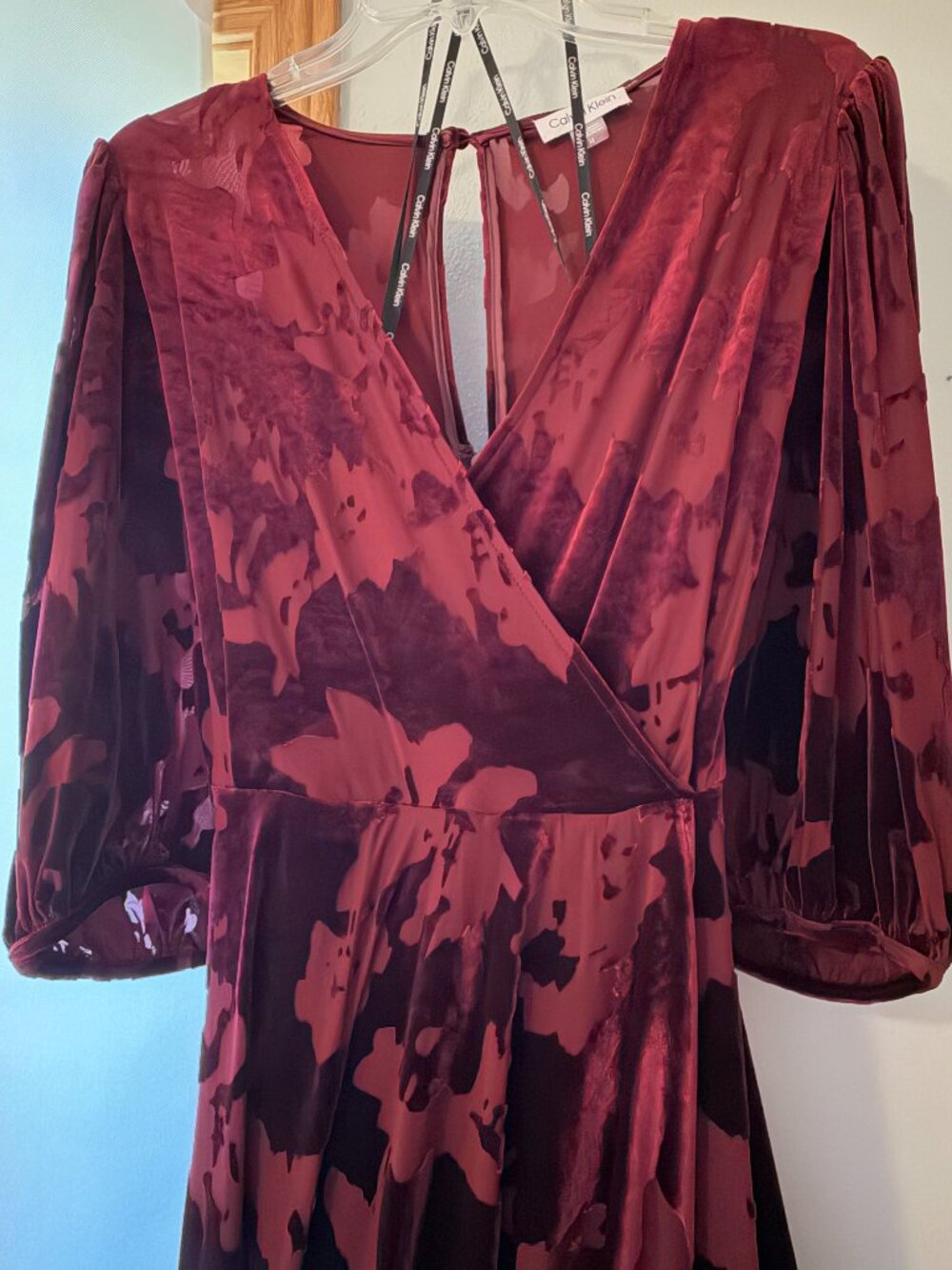 Calvin Klein Velvet Burnout Surplice Hi-low Wrap Midi Dress Size 16
